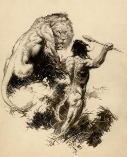 ugurtardi:  &lsquo;Tarzan and the Golden Lion&rsquo; by Frank Frazetta (1962)