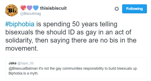 bisexual-community:Some Twitter Troll: (responding to @BisexualBatman) it’s not the gay commun