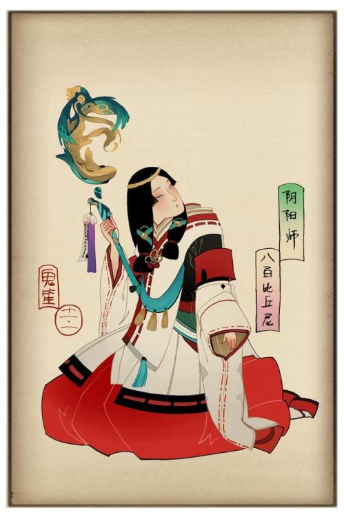 [Part. 1/6] Onmyoji (阴阳师)mythicalcharacters, drawn ukiyo-e style by 鬼笙 (find other posts here) Using