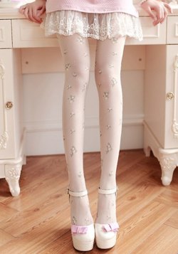 gorogoroiu:  White Floral Tights 