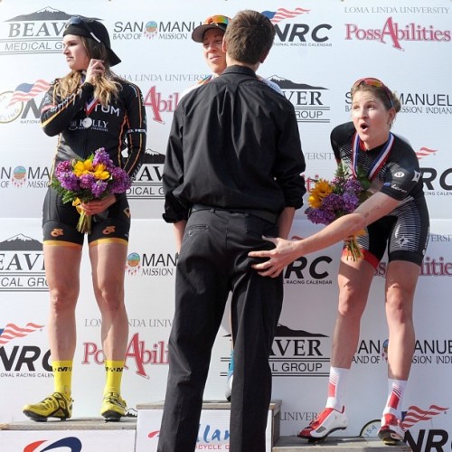 cyclivist: via rollsinto1: Loren Rowney does her best Sagan impression at Redlands. (Via @johnvalen