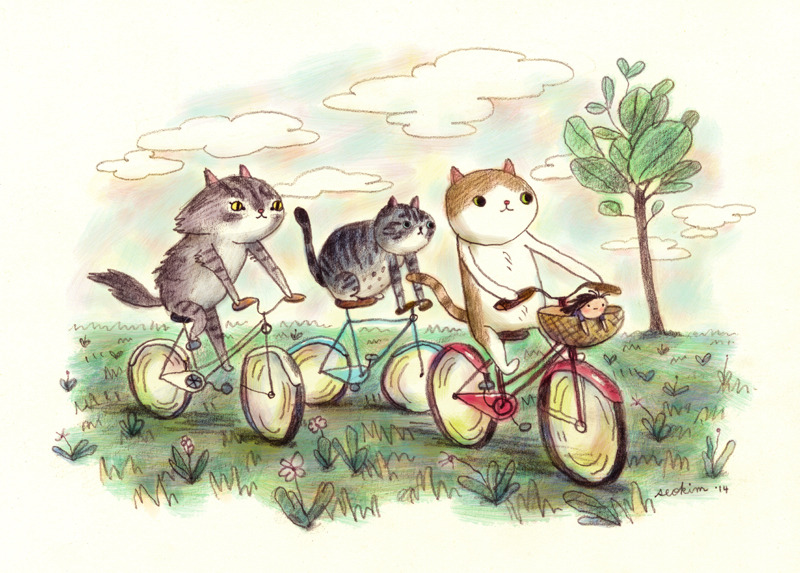 seokim:  Jimmy, Bubble, and Timmy (our stray kitty) on a grand adventure~! A loose