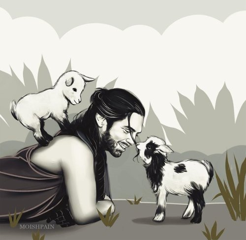 Baby goats to heal a broken soul? I dropped my plans for today and drew a tiny goat chewing on Bucky