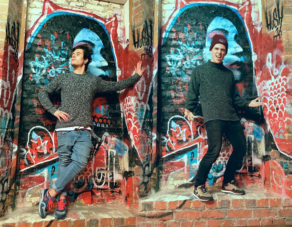jordandrobson:  me and James messing around behind the shoot