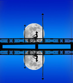 moonipulations:  Rider in the Moon – Photography by Victor Caroli http://bit.ly/1rgQCXU #moon #reflection #bicyc… 