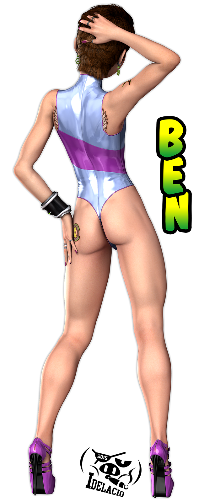 idelacio:  Commission for Cheetaur. Ben wearing Gwens strip swimsuit.Did a few variants