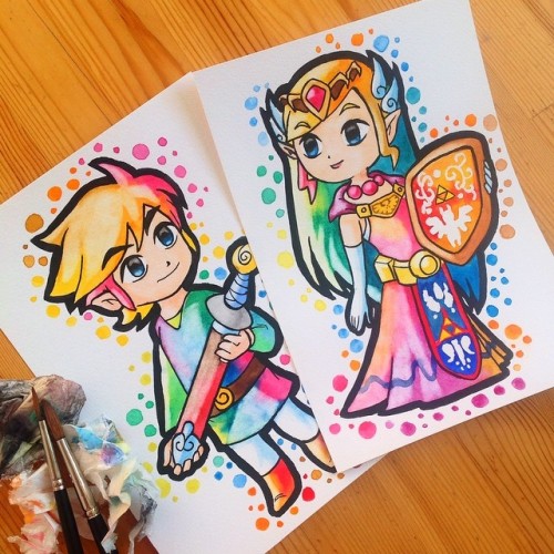 thegameisalife:Los héroes de Hyrule en acuarela.The Legend of Zelda on watercolor.By Lisa-Marie Melin