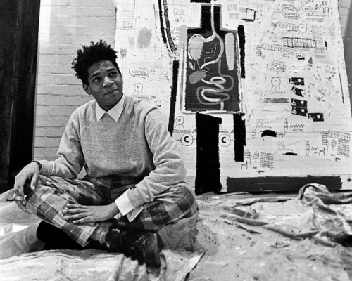 twixnmix:Jean-Michel Basquiat   preparing for his first London show at the Institute of Contemporary Arts (ICA), December 1984.Photos by Peter Nicholls for The Times