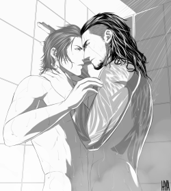 amicitia-scientia:  @dollykiis requested some shower time for Gladnis. I dunno what happened at the sketch phrase but it decided to turn itself into this ;D(-( -Hyacinth 