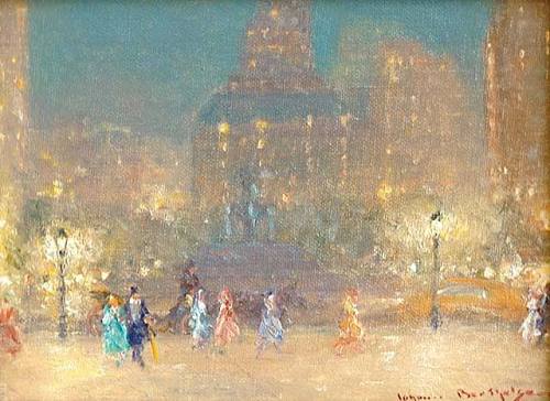 Johann Berthelsen (1883 - 1972) - Evening by the Plaza, New York City