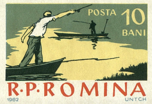 A Romanian series of stamps celebrating fishing, designed by Ion Untch, 1962