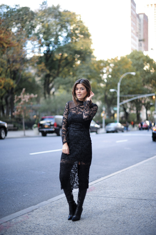 Fashion blogger Sara from Style MBAFrench Connection Dress | Gianvito Rossi Leather OTK Boots |