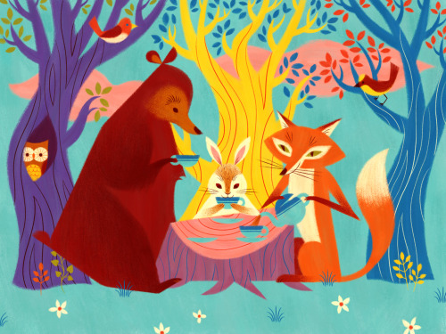 Oh, to be a bear drinking tea from a tiny cup in the forest with my friends