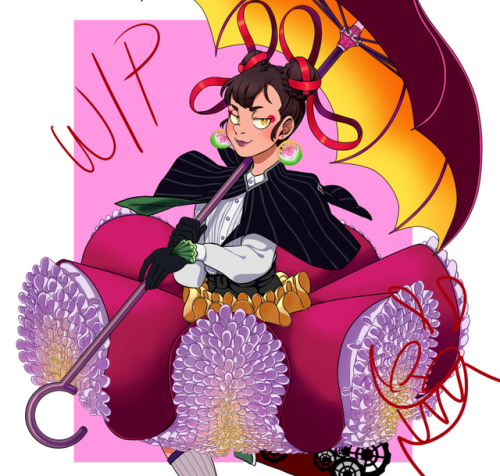 WIP of an iteration of Nezha/Nataku my friends and I thought of&hellip;flower-steampunk? Flowerp