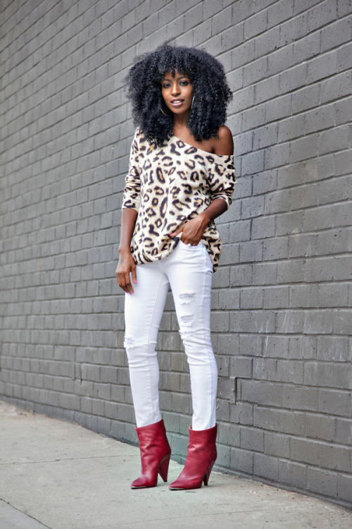 ecstasymodels: Leopard Print Sweater + Distressed White Jeans Style Pantry BGKI - the #1 website to 
