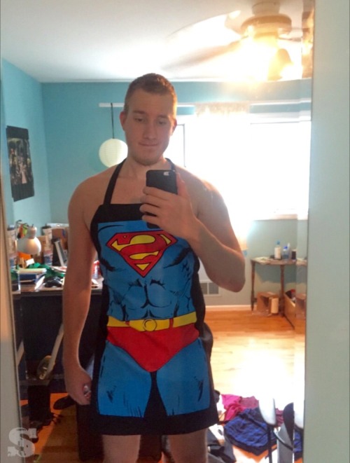 Someone dressed as Superman for Halloween He could do with out the apron too 