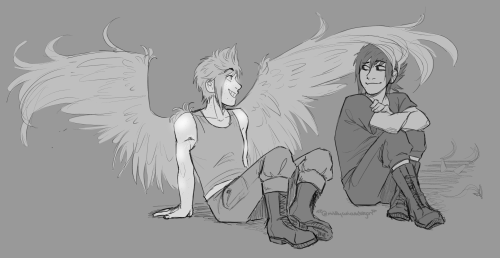 mildlycuriousdragon:Angel!Prom and totally-not-a-daemon!Noct :DProms wings are a feckin mess someone