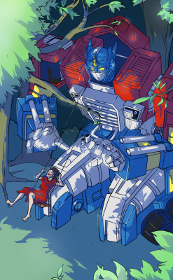 captainrodimus:  herzspalter:Commission for  covelline, who asked for Armada Optimus Prime pushing a girl on a swing. Armada Optimus is really hard to draw, holy hell… Thank you again for commissioning me, I hope you like it!  i