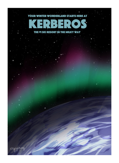 My own take on the “Visions of the Future” NASA posters, featuring Kerberos; a small moon of Pluto’s