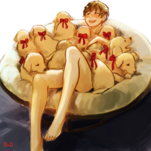 butleronduty:  Makoto in his natural element. Makoto covered in fluffy baby animals should be a thing. Help me make this happen.  
