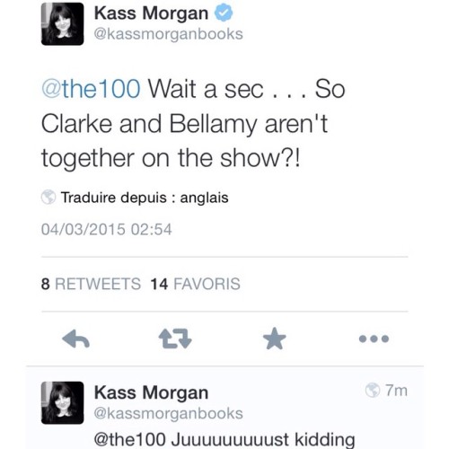 behindthe100set:#twitter #bellarke #clarke #bellamy #kassMorgan #book #The100