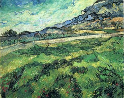 vincentvangogh-art:The Green Wheatfield Behind The Asylum1889Vincent van Gogh