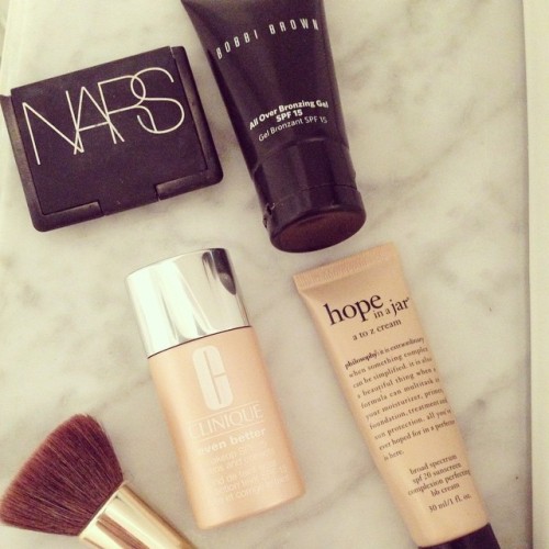 Daily makeup essentials for a healthy, dewy and bronzed glow. #bobbibrown #philosophy #clinique #nar