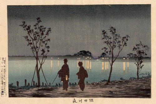 Kobayashi Kiyochika aka 小林 清親 (Japanese, 1847-1915, Edo, Japan) - The Sumida River at Night, 1881  W