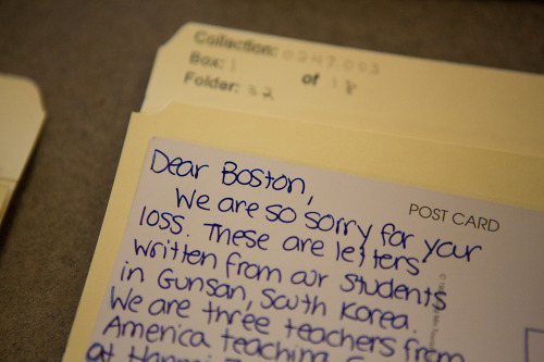 wburartery:In the wake of the Boston Marathon bombings, hundreds of letters, flags and especially ru