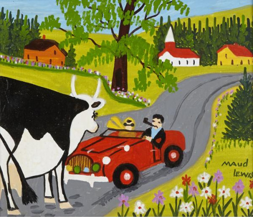 terresauvage: Maud Lewis Cow and Car, 1967