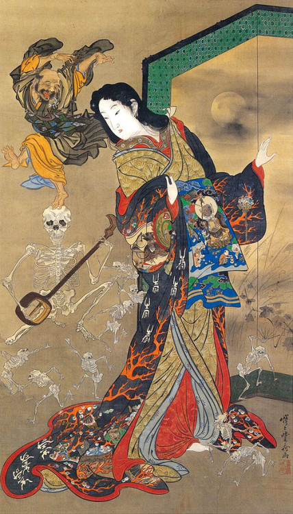 Most avant-garde and one of the last traditional Japanese woodblock artists, Kawanabe Kyōsai (河鍋暁斎, 