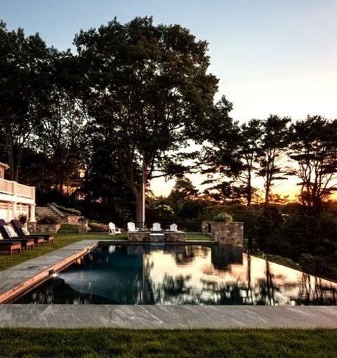 Traditional Pool - Hot TubHot Tub - Large Traditional Backyard Stone And Rectangular Infinity Hot Tub