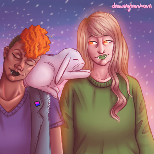drawingtrashcan: soft winter beans [Image description: A digital drawing of Aubrey Little and Dani s