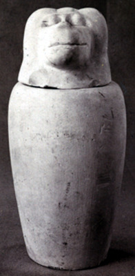 met-egyptian-art:  Canopic jar with baboon lid (Hapy), Egyptian ArtMedium: LimestoneGift of Helen Miller Gould, 1910 Metropolitan Museum of Art, New York, NYhttp://www.metmuseum.org/art/collection/search/576463