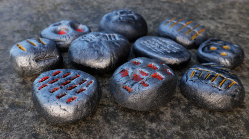 Final set of Prehistoric Art Inspired Rune Stones for the participatory drama, ‘Scar of the Sabretoo