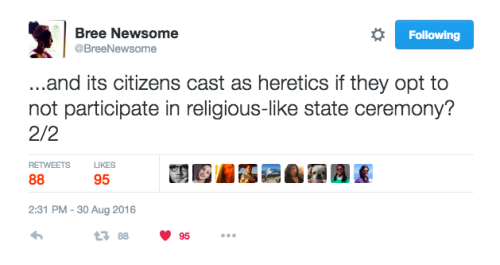 cardozzza: public-rhetoric:  Bree Newsome on Nationalism as theology  Bree Newsome is the black rights activist who climbed the flagpole to remove the rebel flag, if anyone’s wondering why her name sounds familiar but can’t place it! 