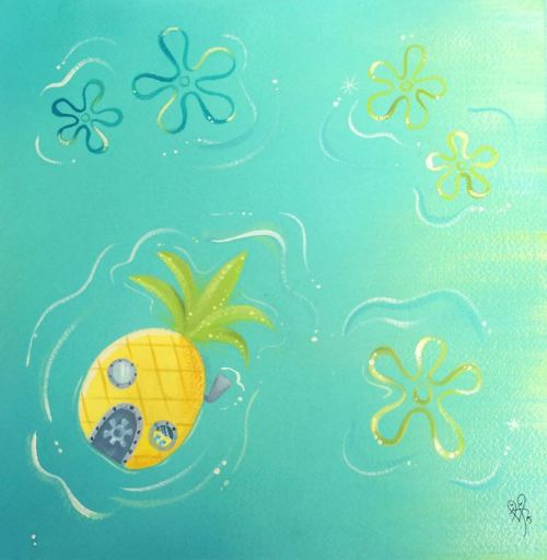 Floating over Bikini Bottom :)10x10 Winsor and Newton gouache on Arches watercolor paper
