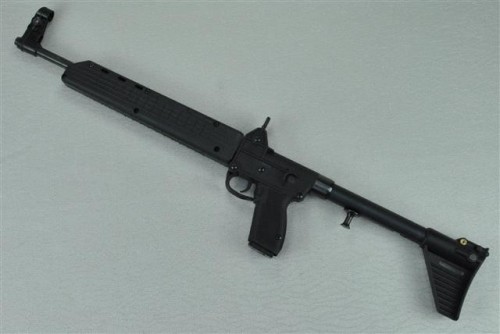 gunrunnerhell:  Kel-Tec Sub 2000 A carbine that actually folds in half, making it very compact. Available in either 9x19mm or .40 S&W, it uses magazines from either Glock, Beretta, SIG and Smith & Wesson. Made mostly of polymer, the Sub-2000
