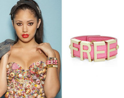 jasminevillegascloset:  In one of her latest photoshoots (one of my all time favorites) Jasmines outfit was completed with this Free Affirmation Bracelet. It’s from BCBGeneration.  It’s currently on sale for only 18.20$ here.