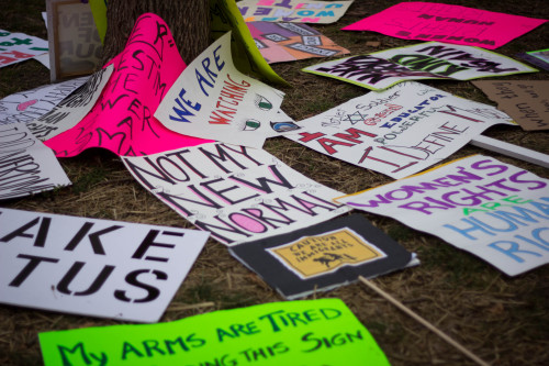 January 2017 | Women’s March in Philadelphia, PA.protest signs displayed around the parkway.