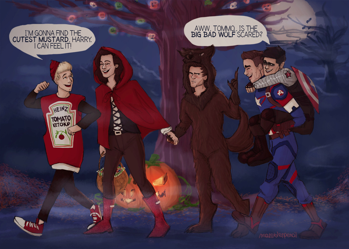 maestolenpencil: Spooky boyfriends and a bottle of ketchup. Happy Halloween! 🎃