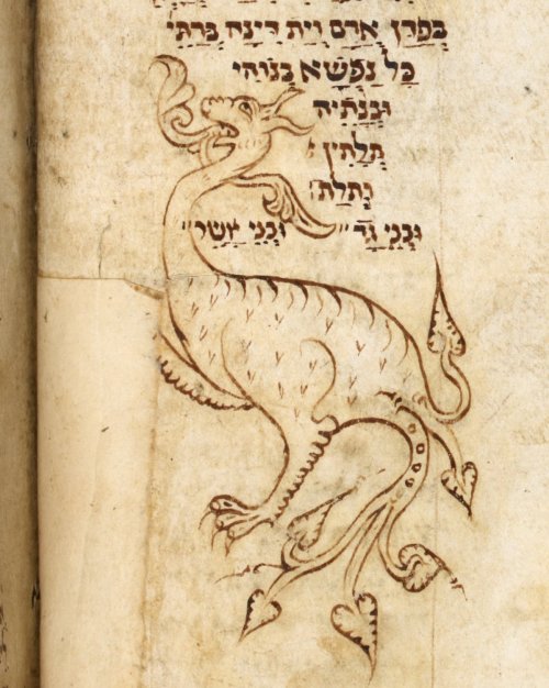 openmarginalis:“…drawing of a dragon”, Pentateuch with Targum Onkelos and Rashi’s commentary by Solo