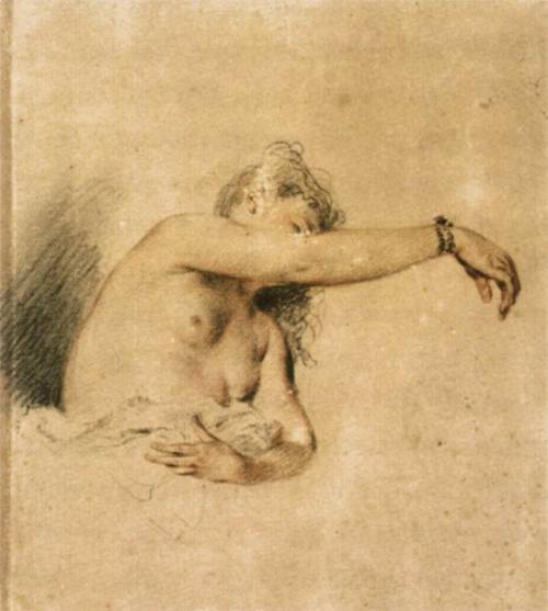 Nude with Right Arm Raised, 1718, Jean-Antoine WatteauMedium: chalk,paper
