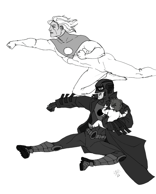 redbrickdust:A Superfamily :’)Midnighter and Apollo + lil Jenny…will I ever go back to draw nightwin