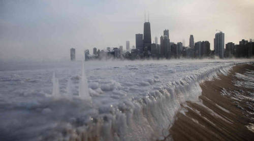 Ice has built up along Lake Michigan in Chicago. (via What Is The Polar Vortex And Why Is It Doing T