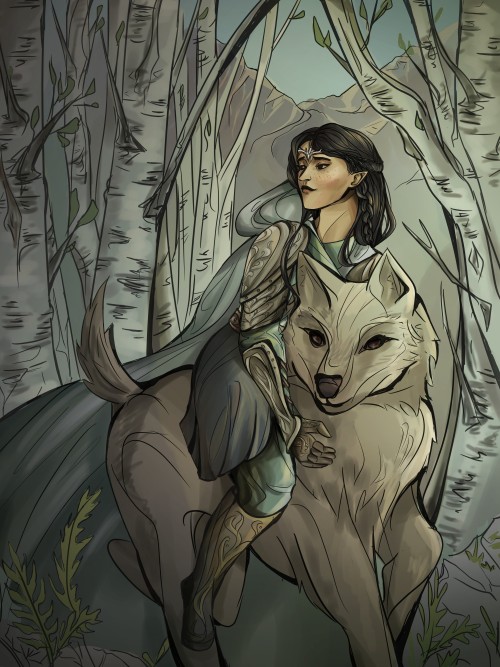 gurthang:I can hardly bear to look at this anymore, but it’s finally done! Luthien and Huan, with 