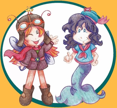 TBTish - drawn & colored last year, just got around to scanning.  Fairy Pilot & Sailor Merma