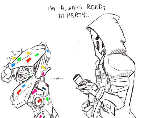 honey-blush:  I realized something while drawing Reaper….. why does he have shotgun shells?  Then I thought… maybe they’re party poppers…..   rofl XD