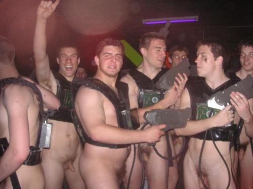 dickshorter: ilikeg0ys: Naked lazer tag!?! - I want in! Small cock triumph.
