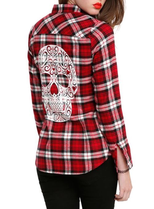 red plaid sugar skull top $24 from HotTopic